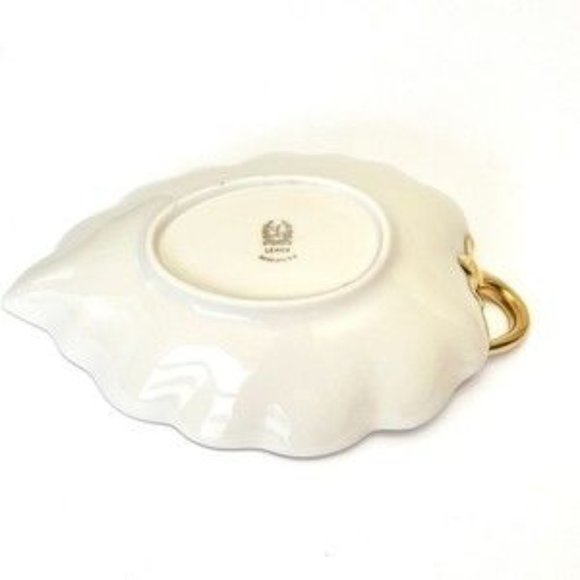Vintage Lenox Leaf Shaped Candy Dish Fine China Cream And Gold Painted Rim USA - Picture 5 of 5